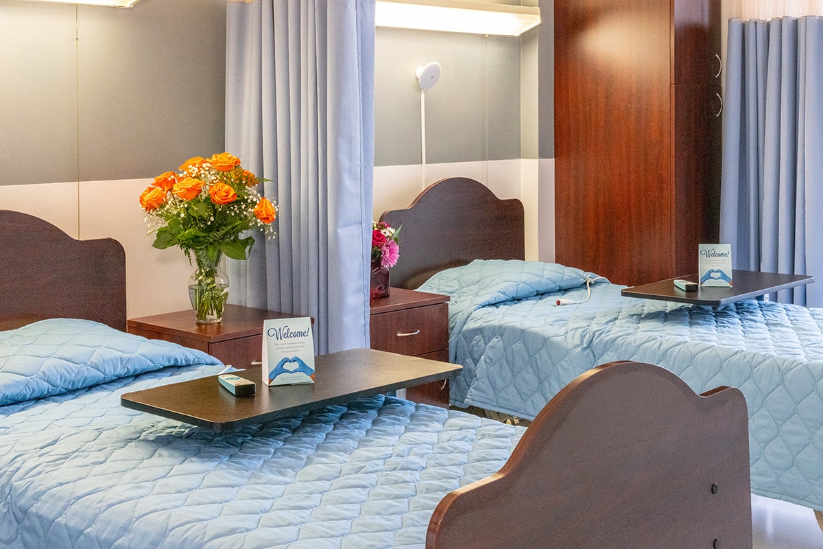 A semi-private room at Beachwood Post-Acute and Rehab