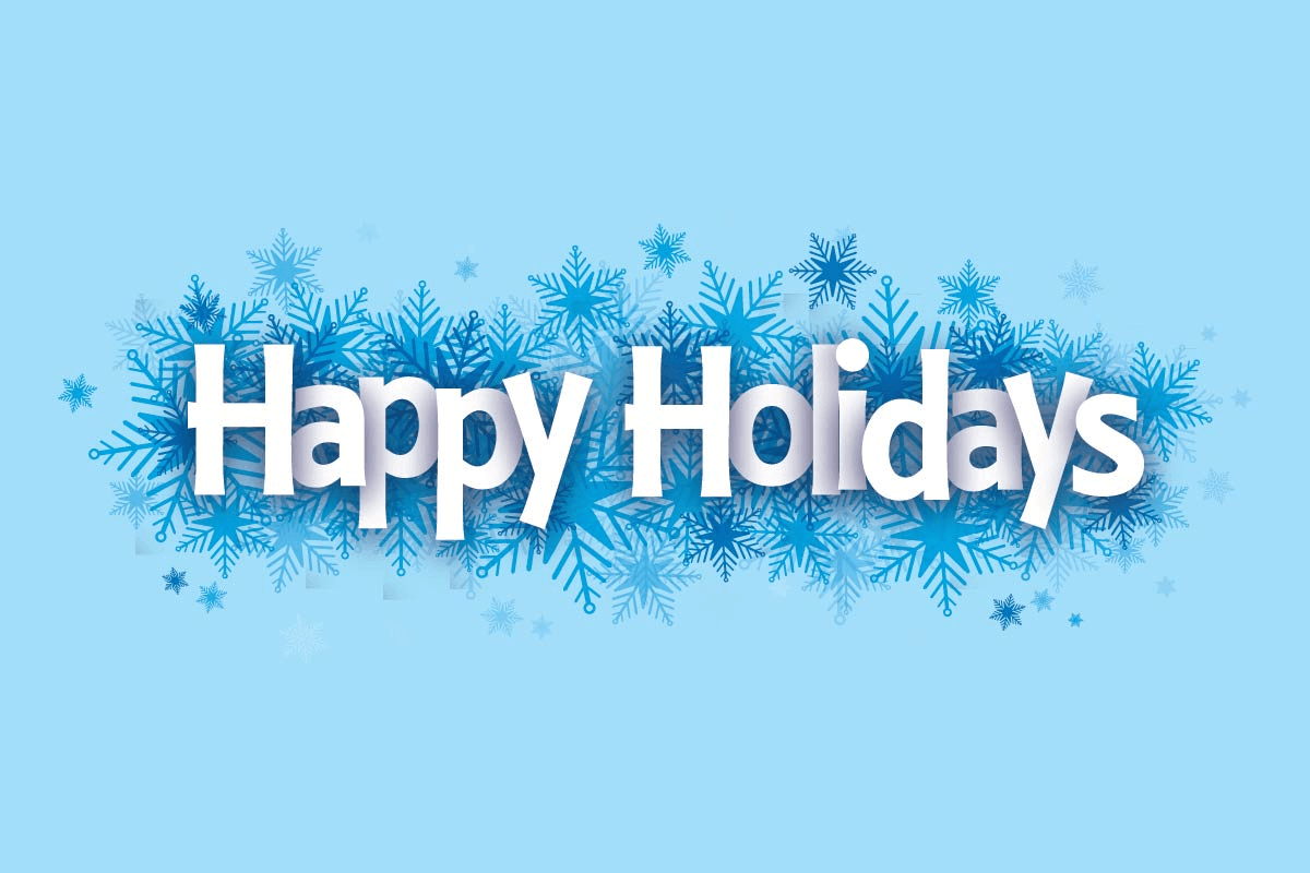 snowing in the background and happy holiday text